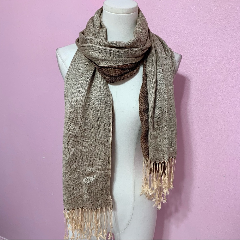 RARE Pashmina (Cashmere) Silk Brown Beige Scarf/Shawl